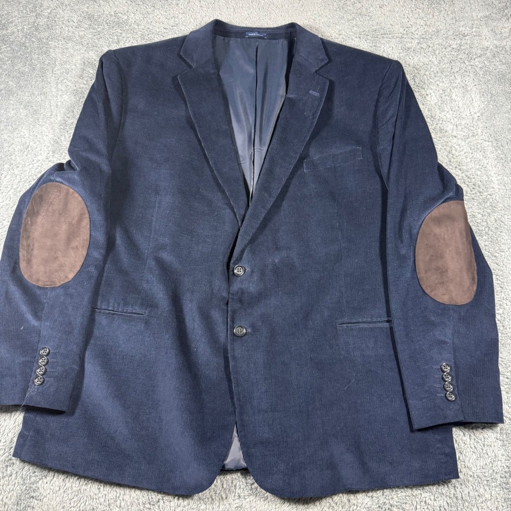 Stafford Corduroy Blazer Mens 54R Navy Blue Elbow Patches Classic Fit Sport Coat